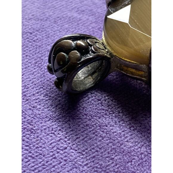 Vintage Brass Tiger’s Eye Pendant Oval Faceted Cabochon Boho Goth Fairy Artisan - Picture 2 of 13